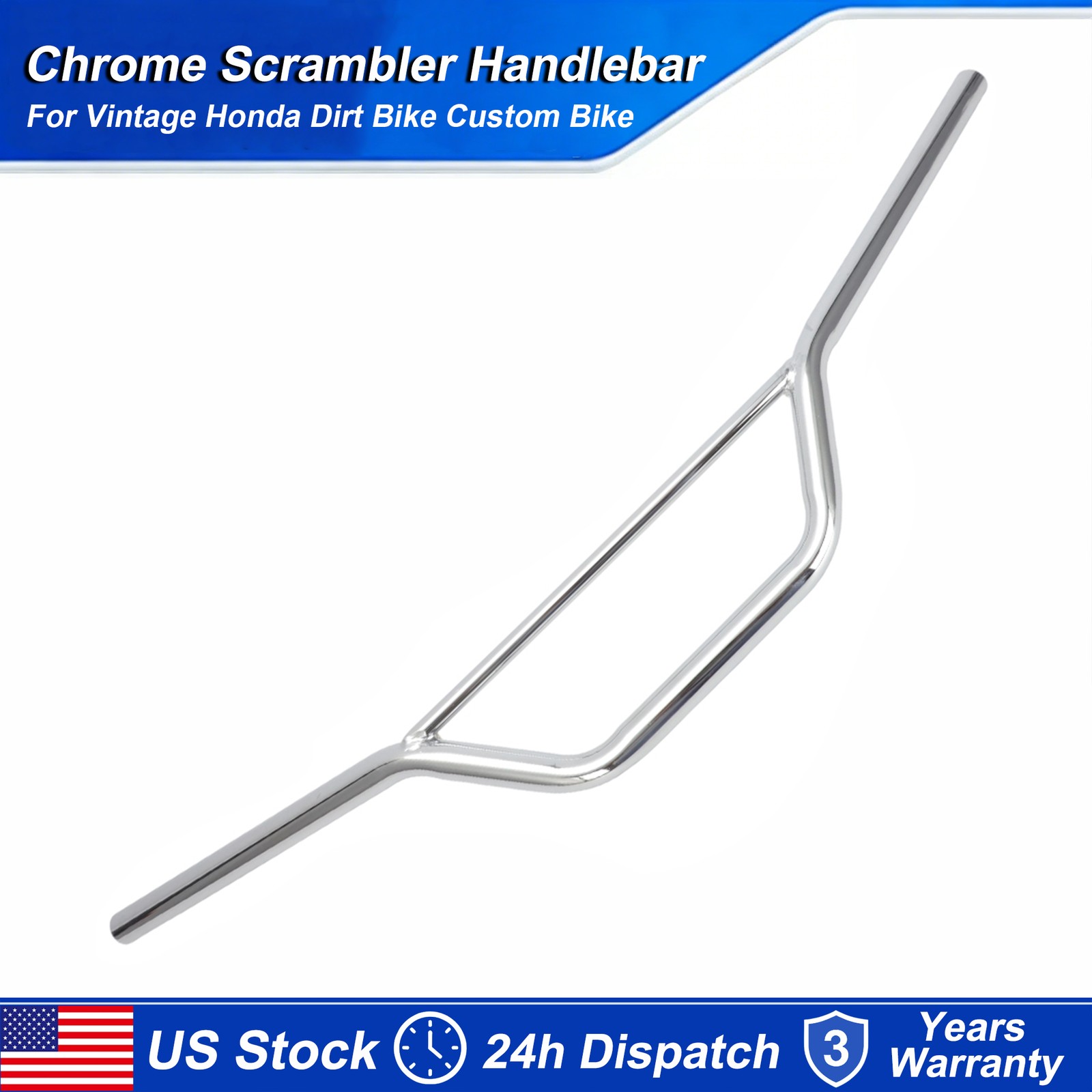 7/8″ Motorcycle Chrome Scrambler Handlebar For Honda Vintage Dirt Bike Custom