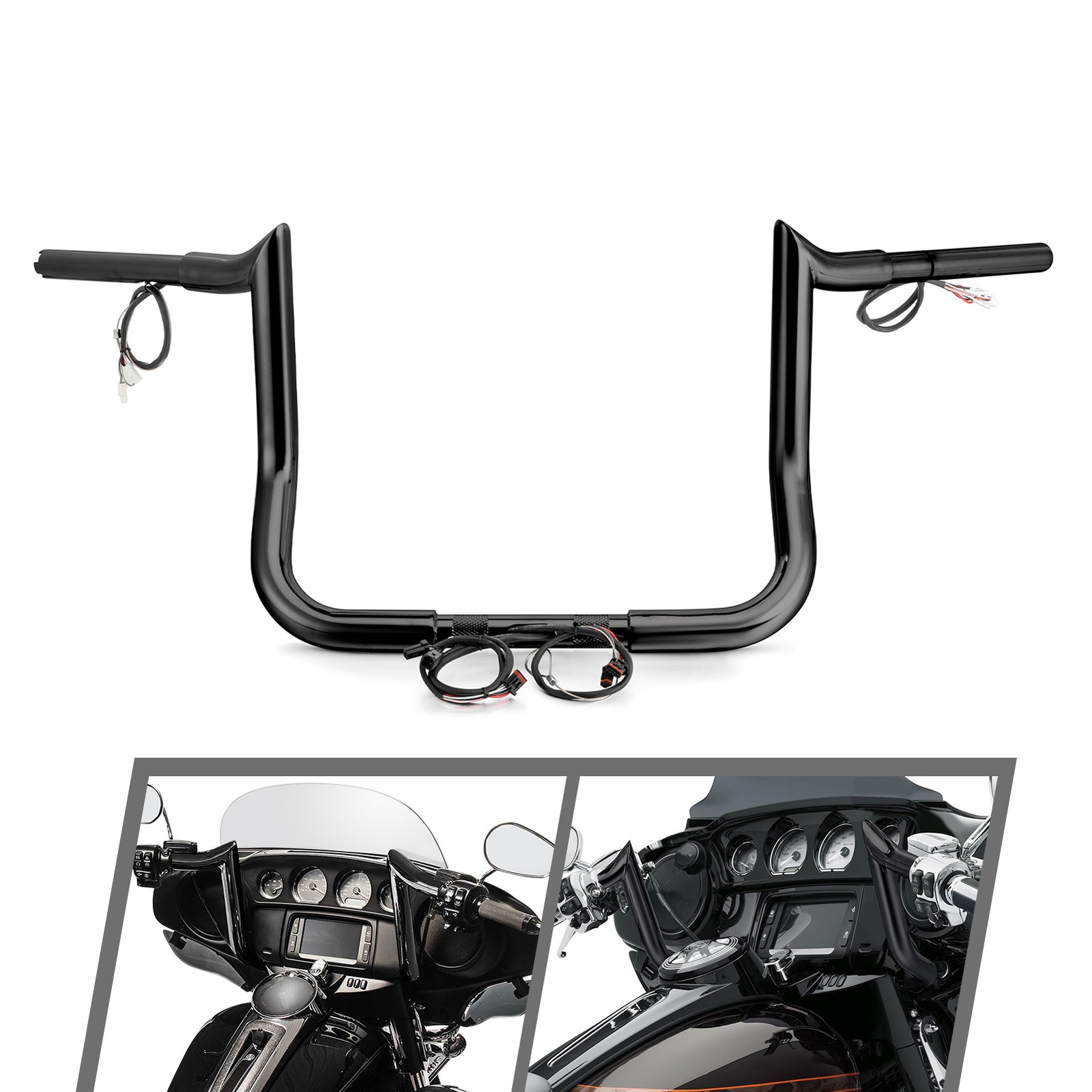 MOFUN 10″ Rise Black Pre-wired Bagger Bar-Sharp For Harley Electra Glide
