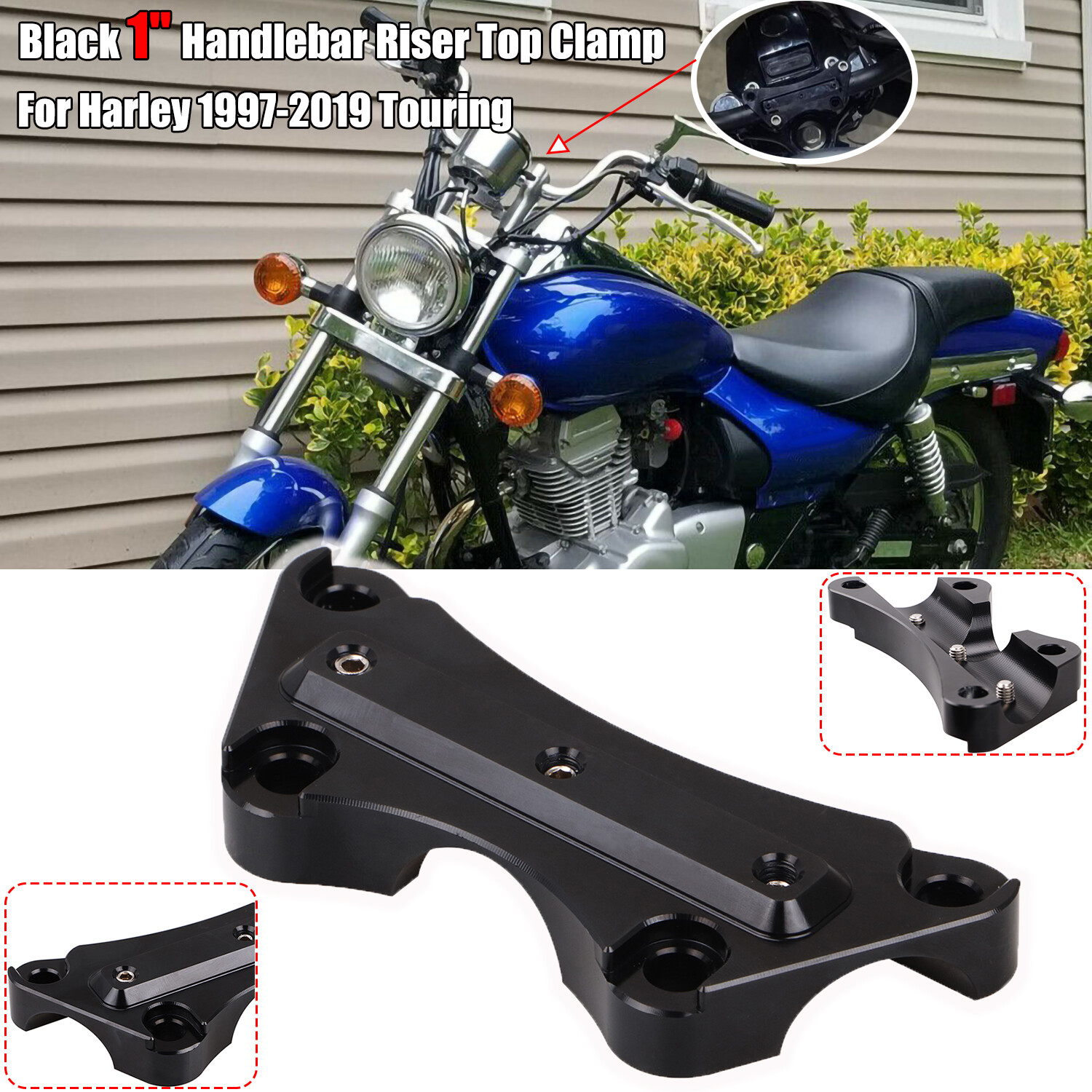 CNC Billet Aluminum 1″ Handlebar Riser Top Clamps For Harley Touring 97-Up New
