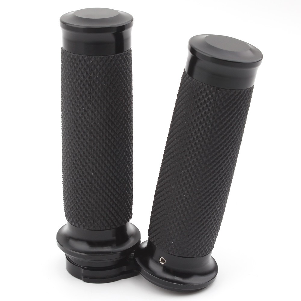 Black Hand Grips For Harley Glide Softail Sportster Breakout Cross Bones 1″ Bars