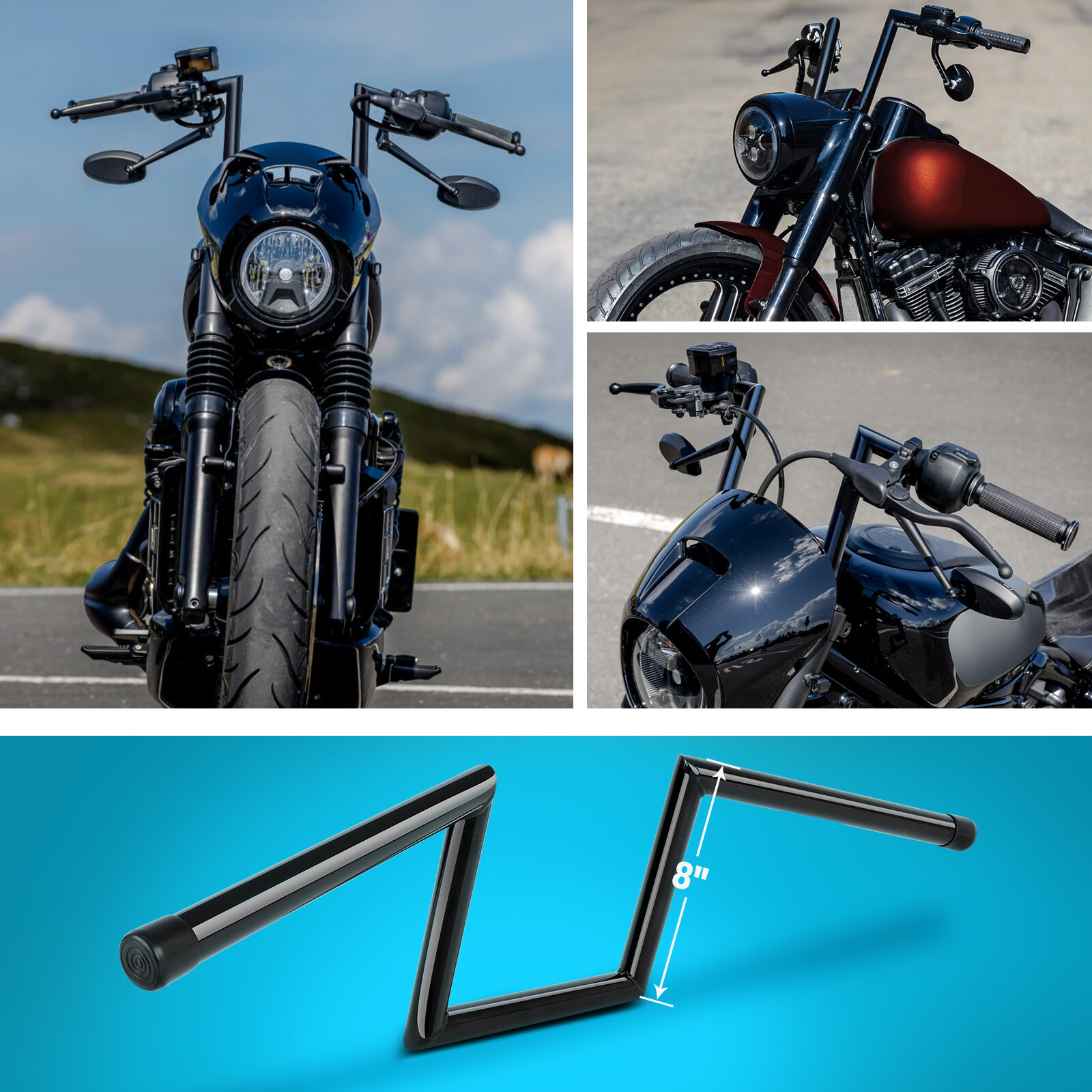 For Kawasaki Vulcan 650 S 900 8″ 10″ Rise 1″ Ape Hanger Handlebar Drag Z-Bar