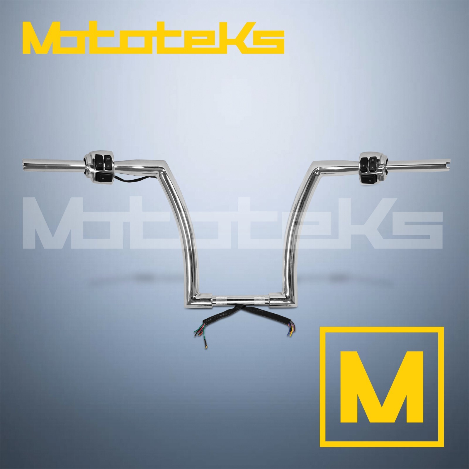 14″ CHROME PRE-WIRED BUTTON APE HANGERS BAR HANDLEBAR FAT 1-1/2″ DNA FOR HARLEY