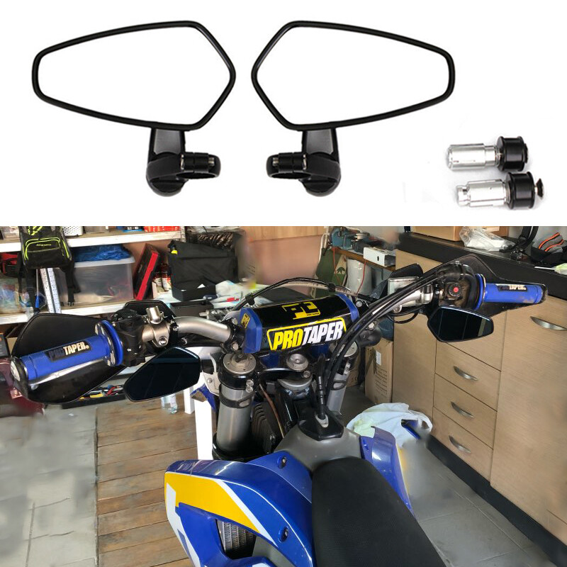 Motorcycle 7/8″ (22mm)Black Rear View Mirrors for Dual Sport KLR650 Yamaha TW200