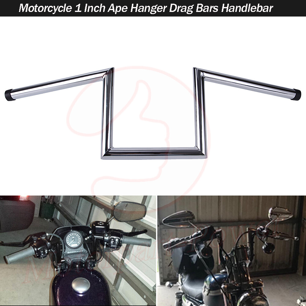 1″ Motorcycle 8″ & 10 1/2″ Rise Ape Hanger Handlebars Z-Bar Drag Bars For Harley