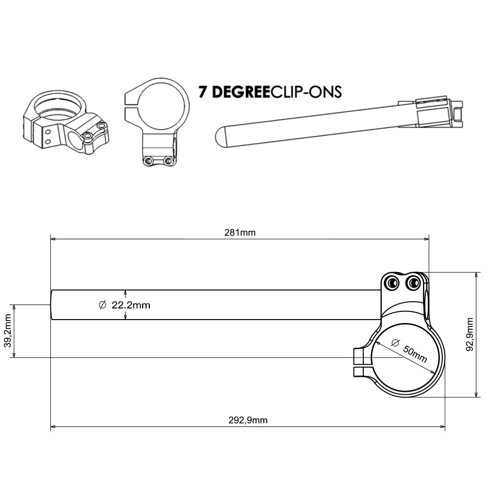 7 Degree Clip-on Handlebars Universal Fit 50mm Fork Tube For Honda Suzuki Ducati