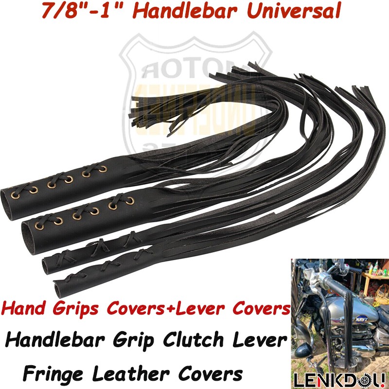 22mm 25mm Motorcycle Leather Handlebar Grip Tassel w/ Clutch Lever Fringe Covers