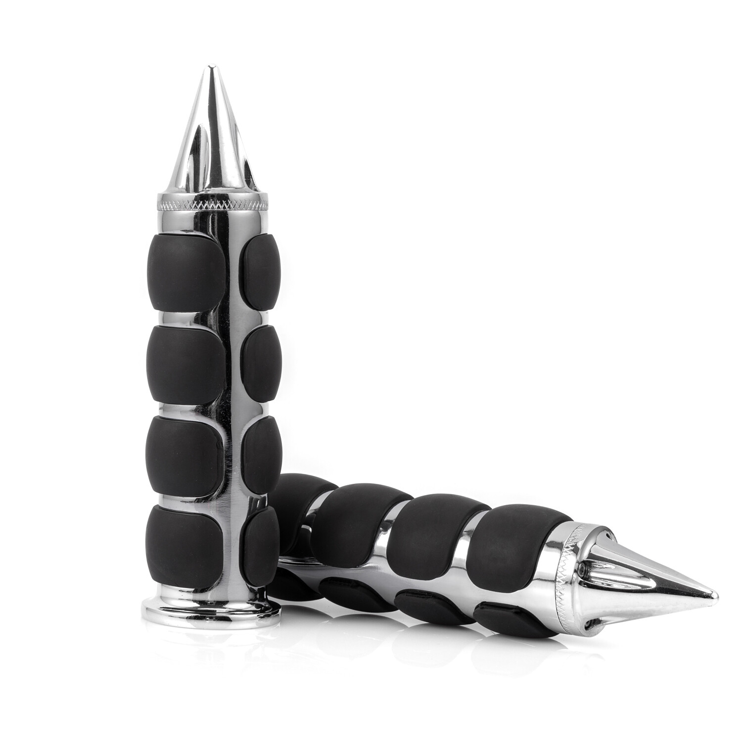Spike Chrome 1″ Motorcycle Handlebar Hand Grips For Harley Honda Kawasaki Suzuki