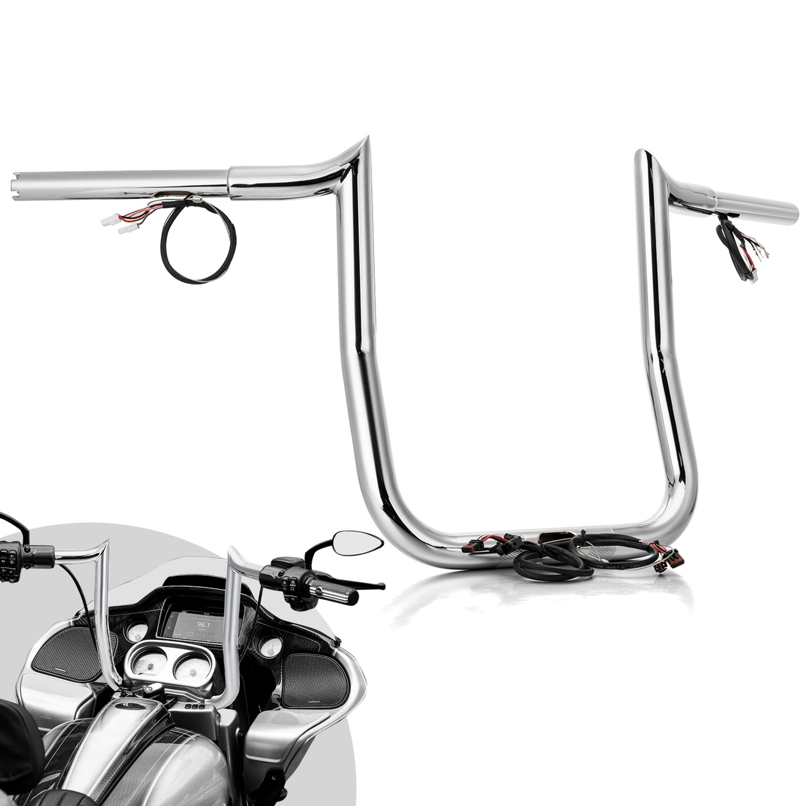 MOFUN 12″ Chrome Steel Bagger Pre-wired Handlebar For Harley Touring Road Glide
