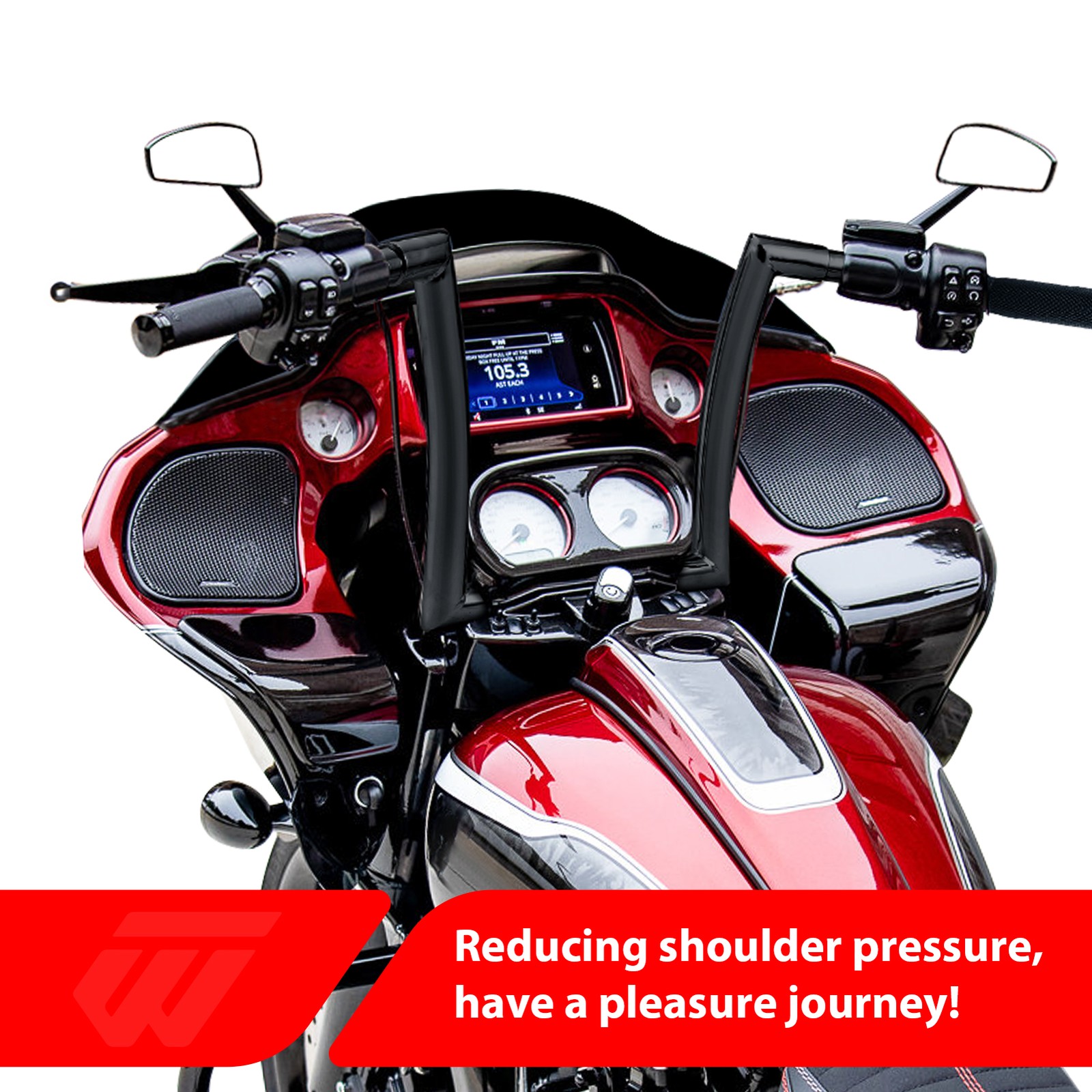 12″ High 1.5″ Fat Black Pre-wired Handlebar Fit For 2015-2023 Harley Road Glide
