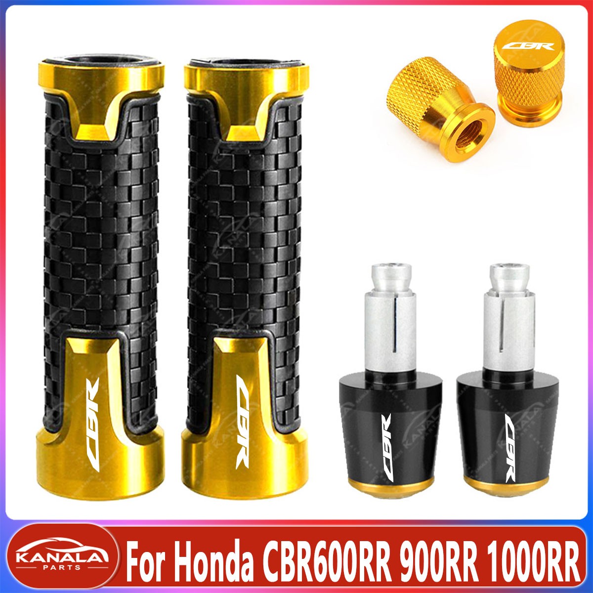Gold 1Pair Left Right Handlebar Grips + grip Ends Plug For Honda CBR600RR 1000RR