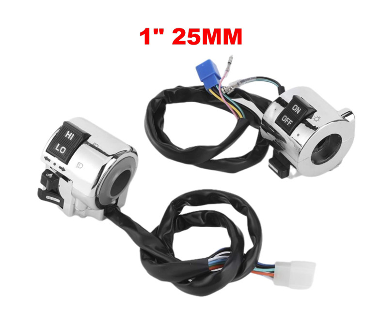1″ 25mm Motorcycle Chrome Handlebar Control Switches R+L 24″ Cord