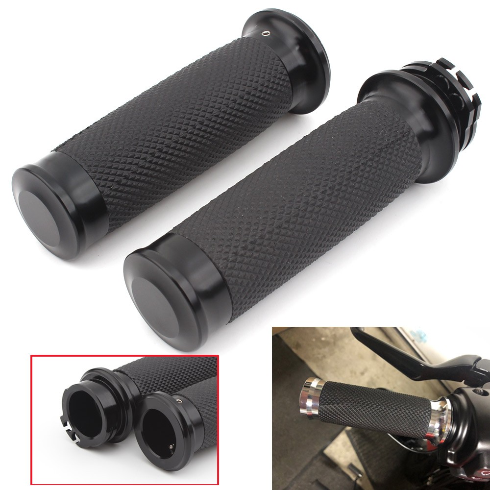 Black Hand Grips For Harley Glide Softail Sportster Breakout Cross Bones 1″ Bars