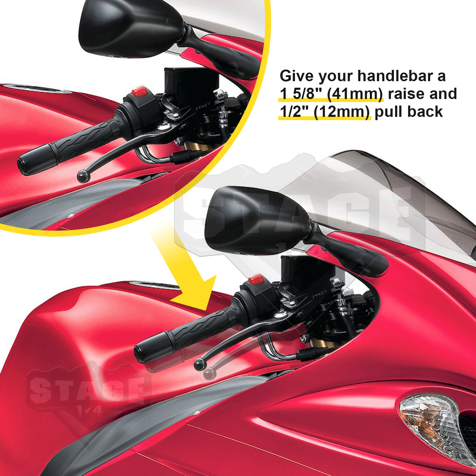 MOFUN Pullback + Raise Handlebar Bar Risers For 2008-20 Suzuki Hayabusa GSX1300R