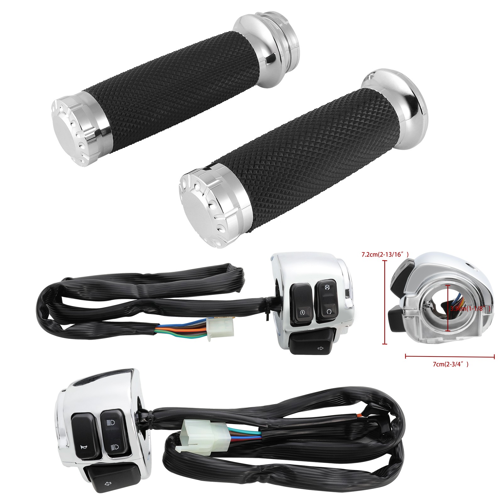 Chrom Motorcycle 1″ Handlebar Hand Grips + Switches Controls Housing For Harley