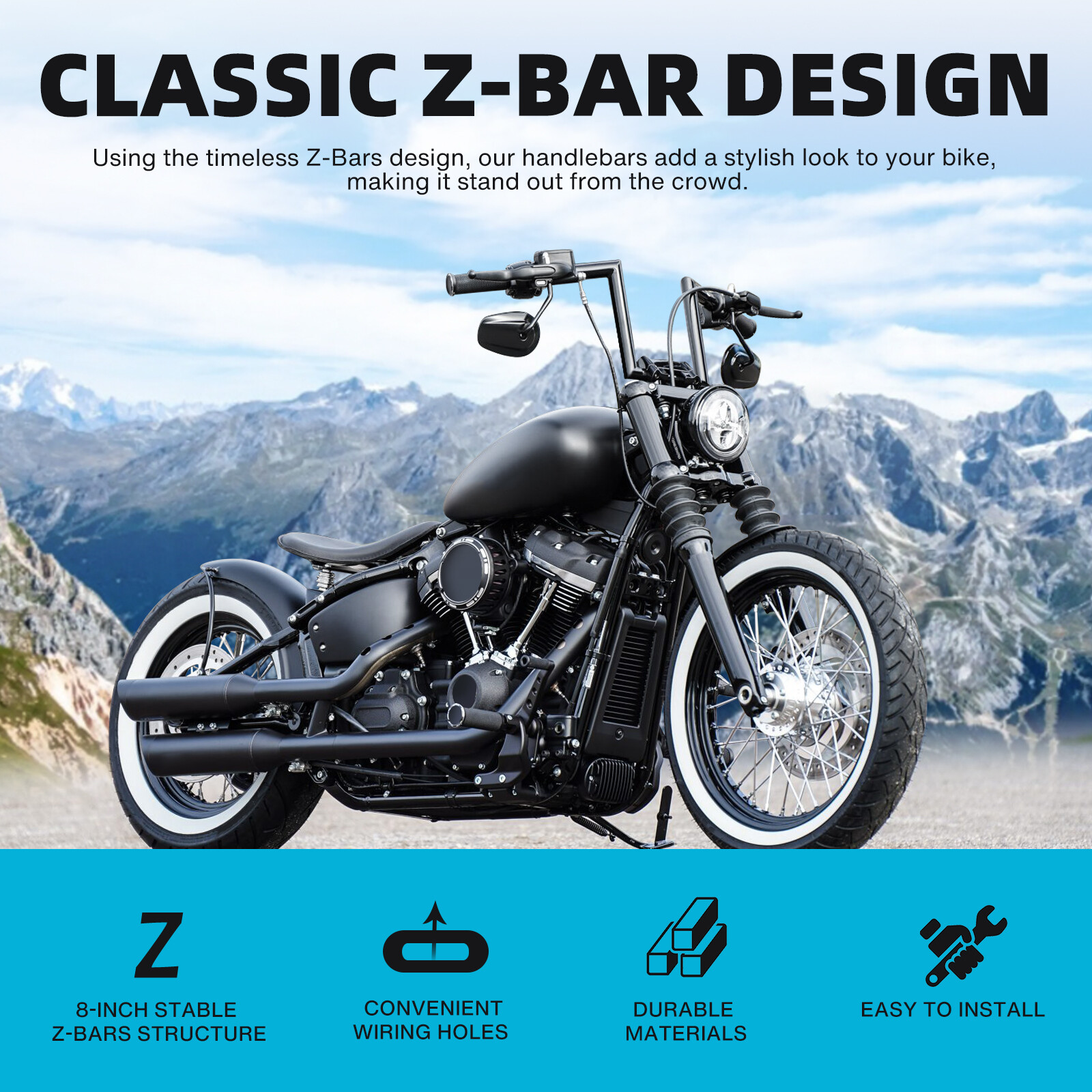 For Kawasaki Vulcan 650 S 900 8″ 10″ Rise 1″ Ape Hanger Handlebar Drag Z-Bar