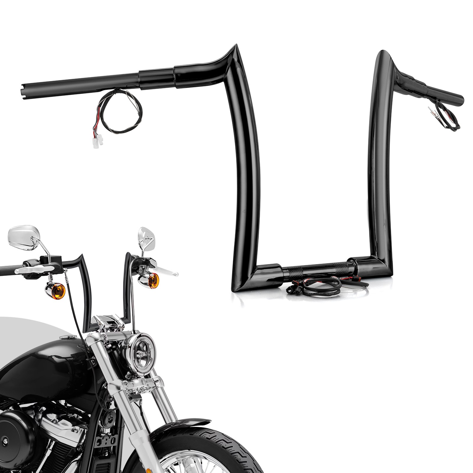 MOFUN 1.5″ Fat 14″ High Pre-wired Handlebar For Harley Touring Sportster Dyna