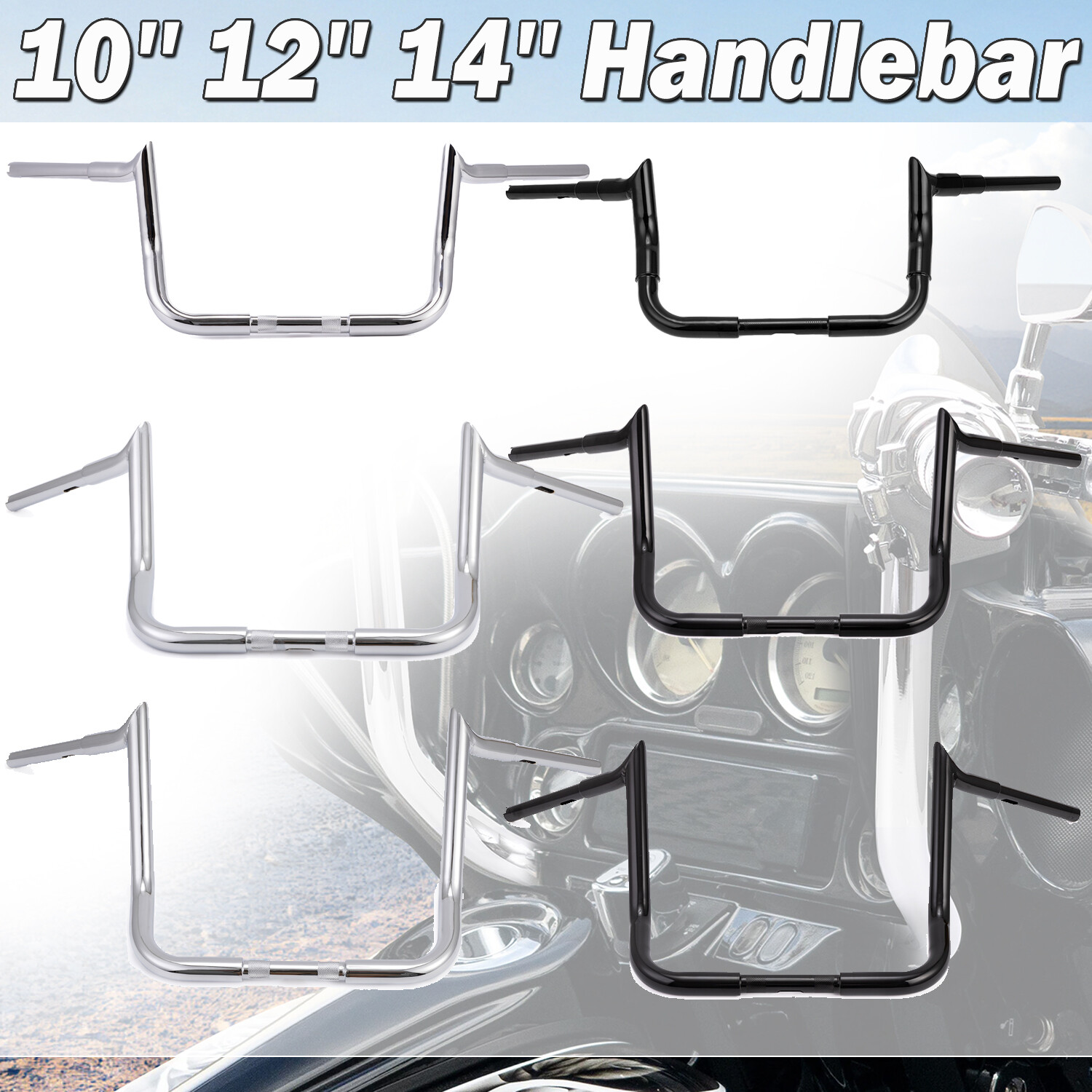 Bar 10″ 12″ 14″ Meathook Ape Hanger Handlebar For Harley Electra Street Glide