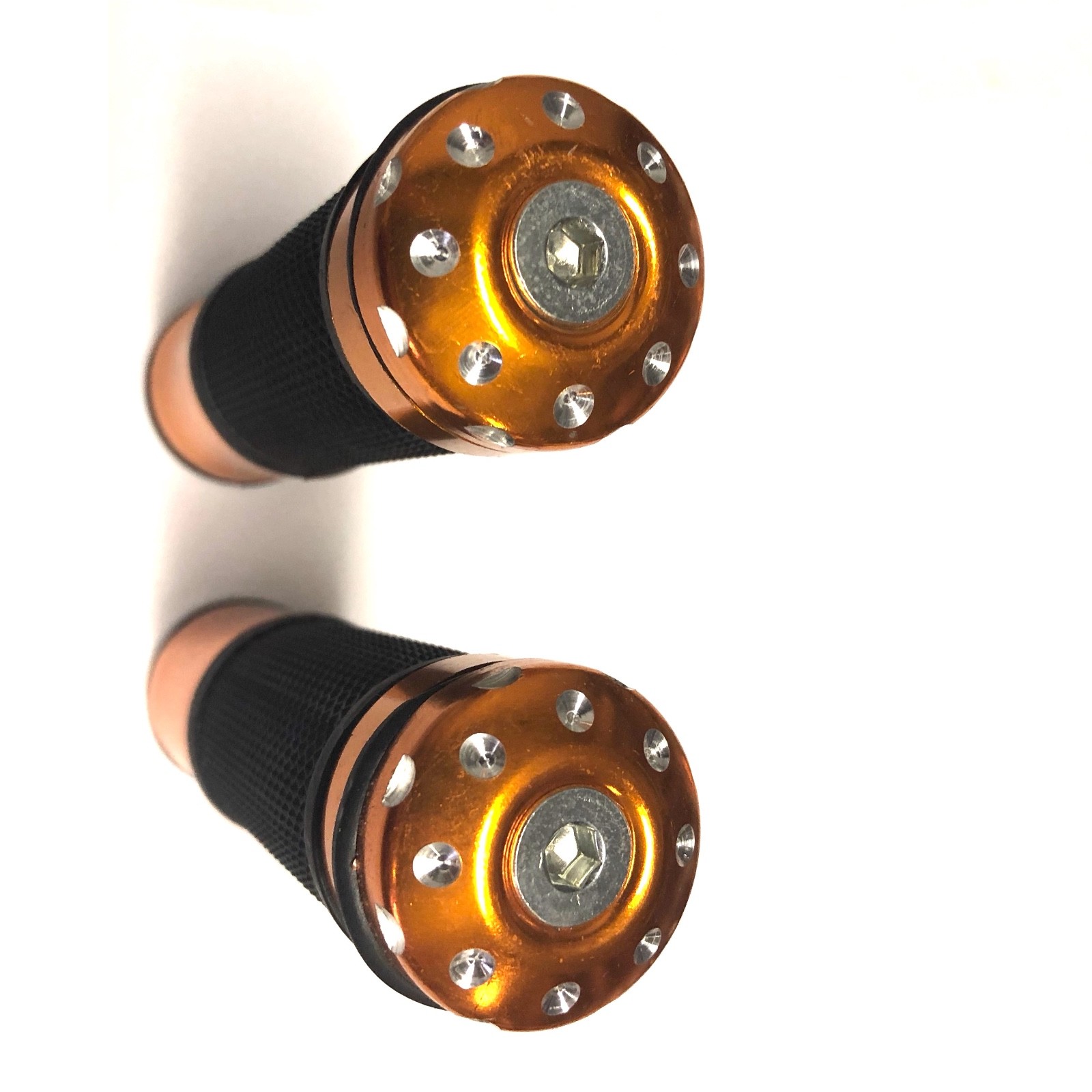 Orange / Gold Brushed CNC Billet Aluminum Grips w/ Bar End for 7/8″ Handlebars