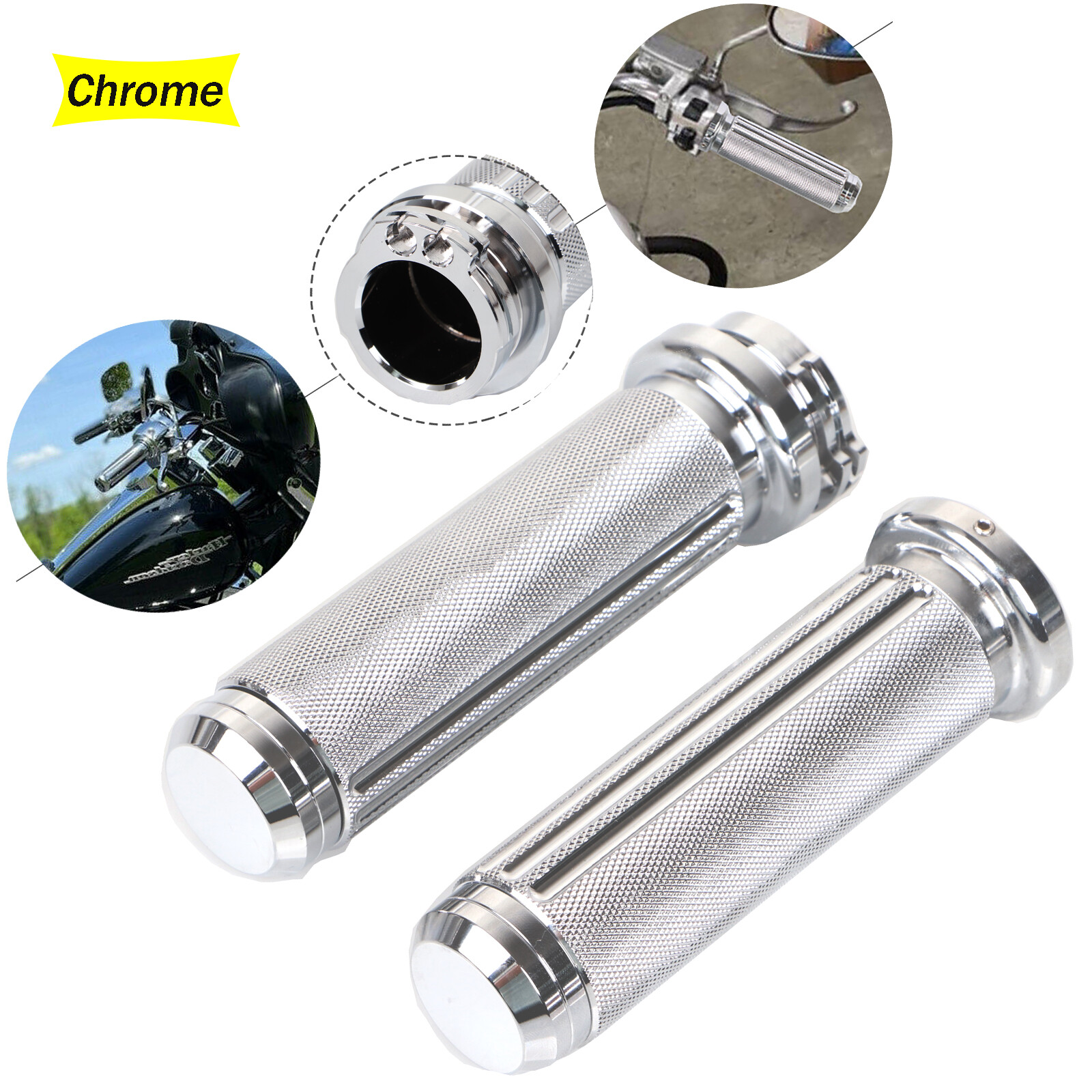 Chrome 1″ Handlebar Hand Grips For Harley Electra Glide Dyna Road King Softail