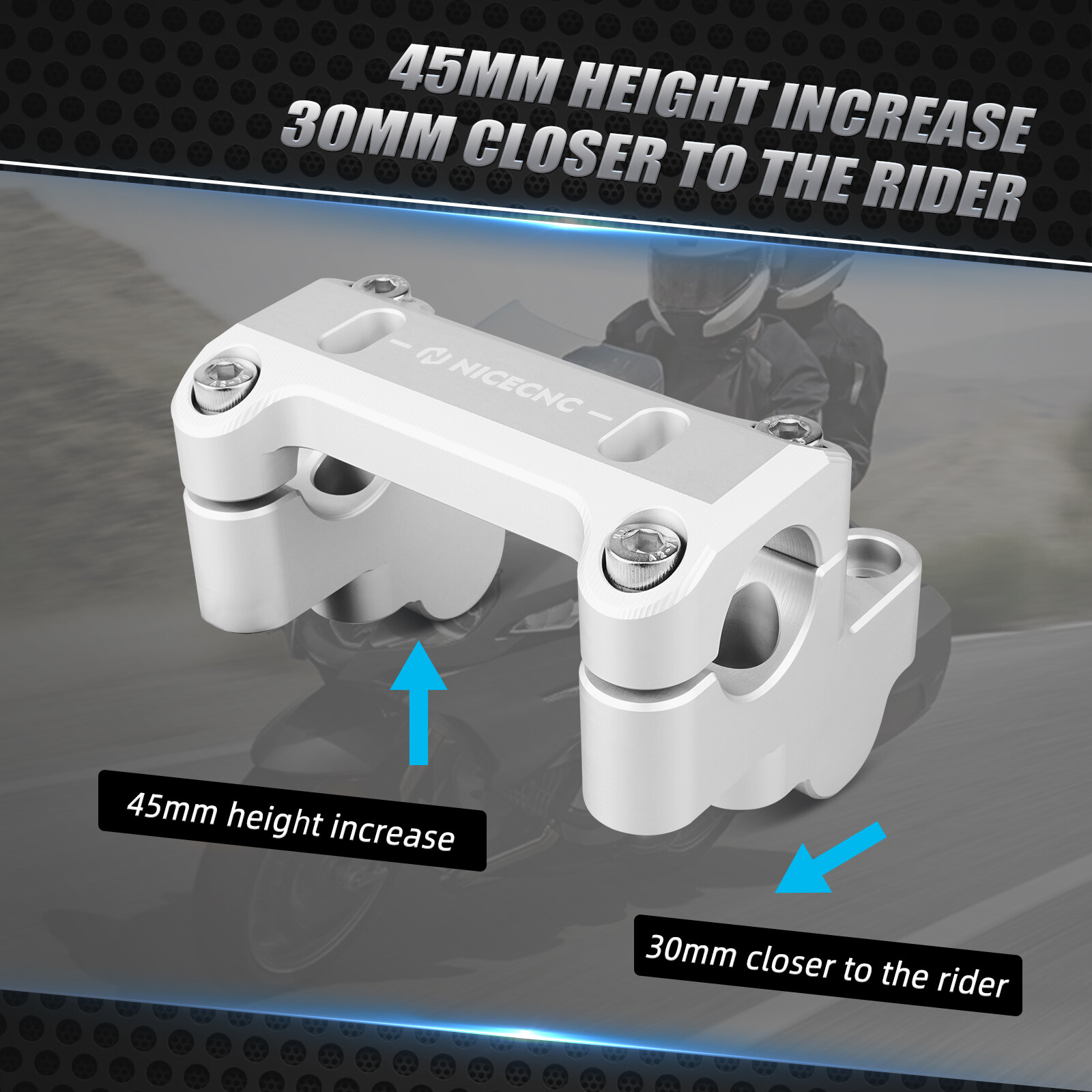 HandleBar Riser Clamp Adapter Sliver For BMW R1200GS 2013-2018 R1250GS 2019-2023