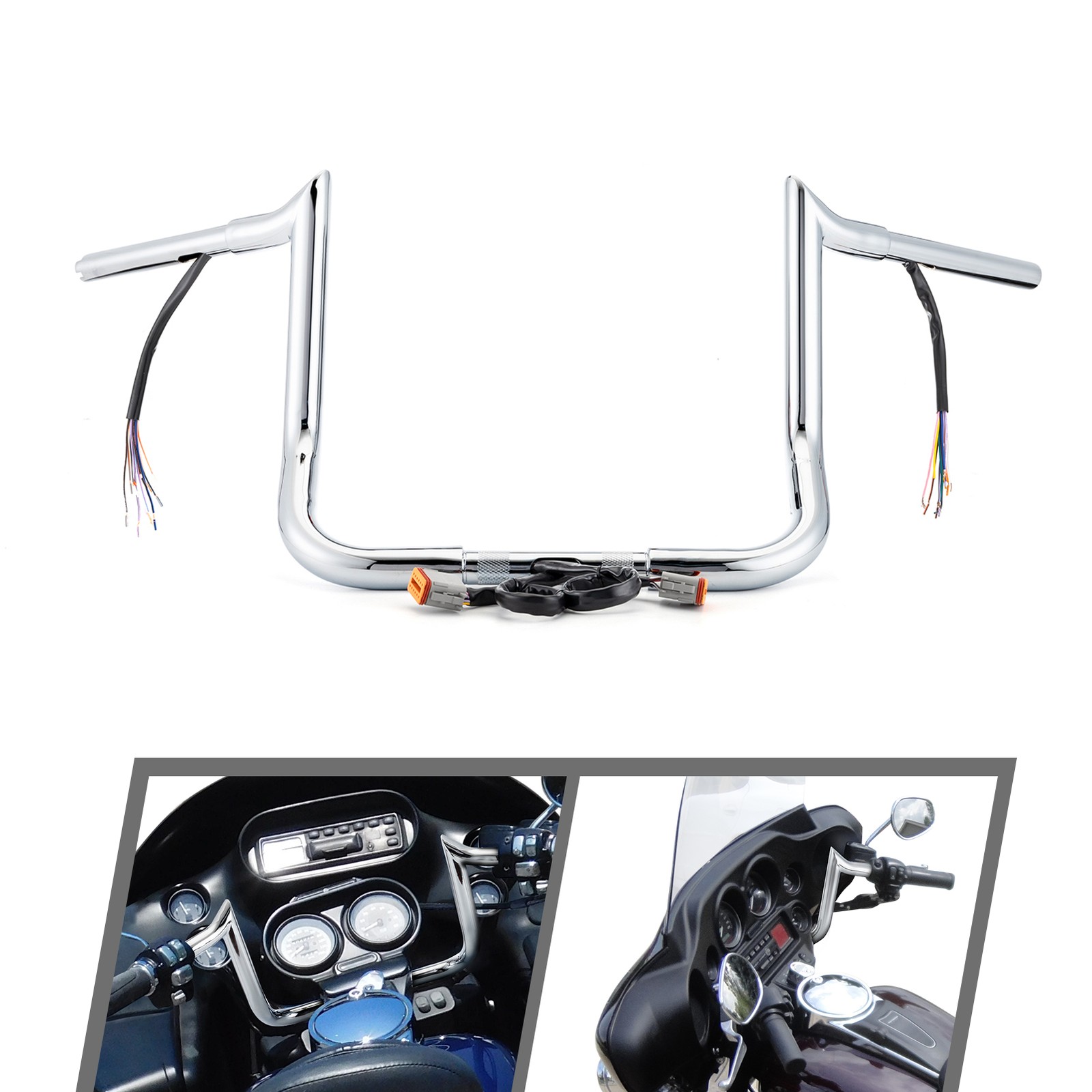 1.25″ Fat Chrome Steel Pre-Wired Meathook Ape bar For Harley touring 1996-2006