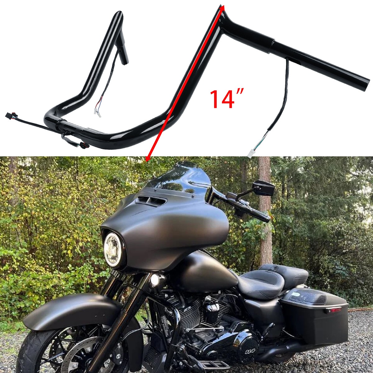 1.25″x14″ Pre-wired Meathook Handlebar For Harley 2014-2023 Street Glide FLHX