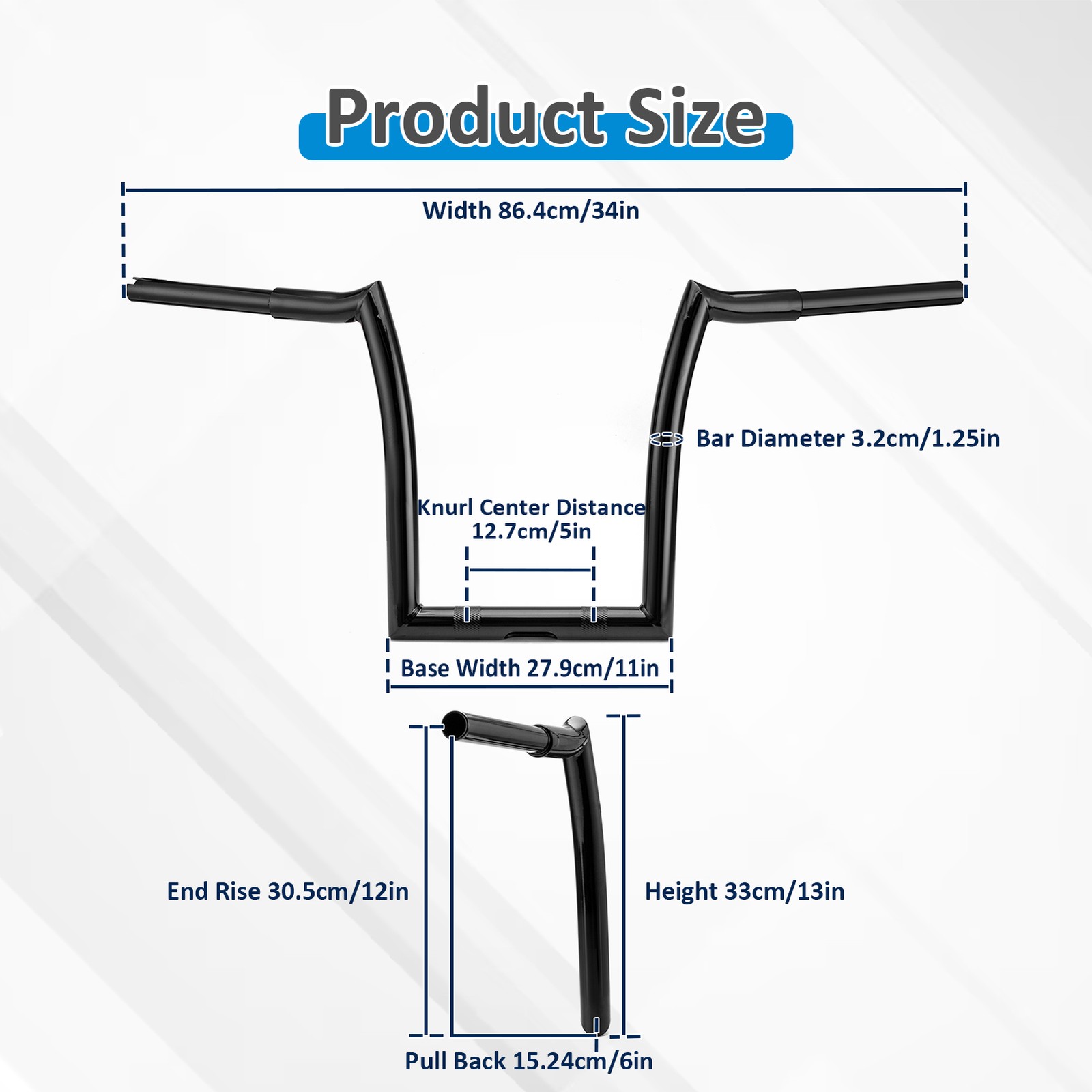12″ Rise 1.25″ Clamp black APE Hanger Bar-Sharp Handlebar For Indian Springfield
