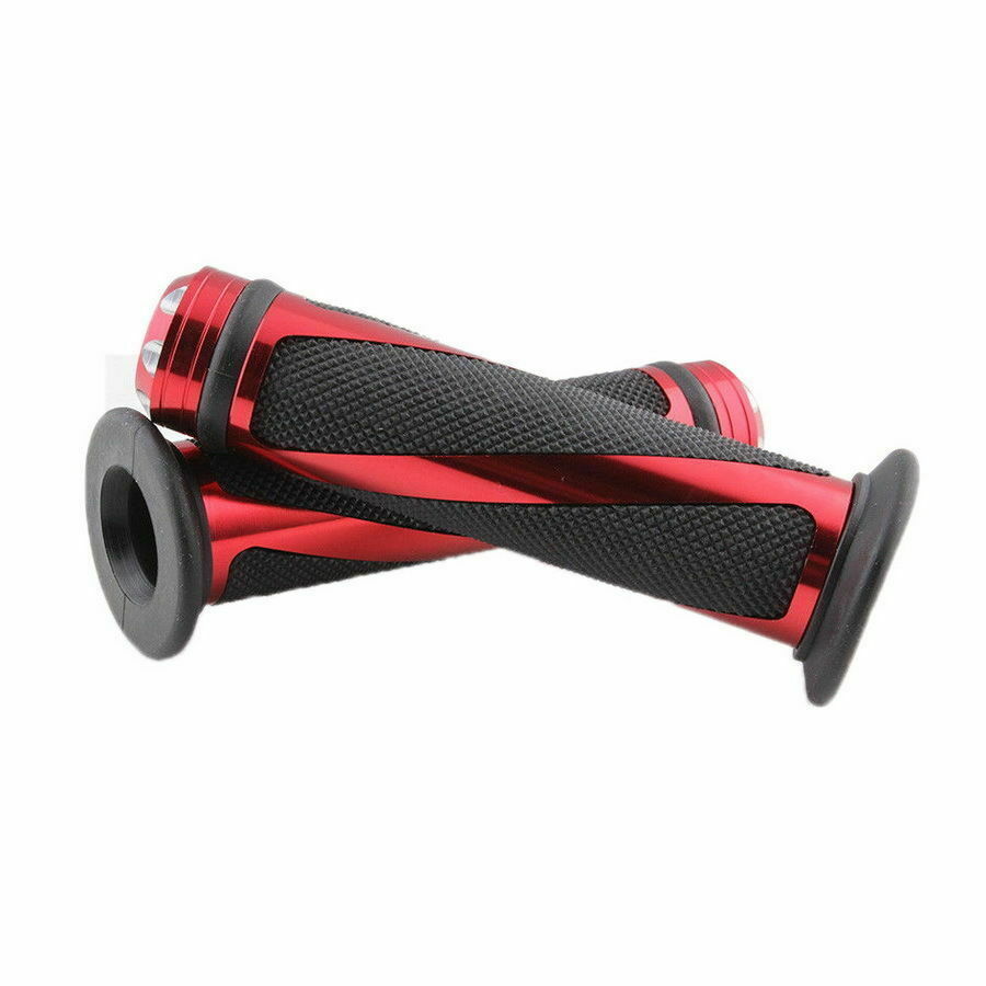Pair Motorcycle 7/8″ Hand Grips Handle Bar Red Twill Design None-Slip Universal