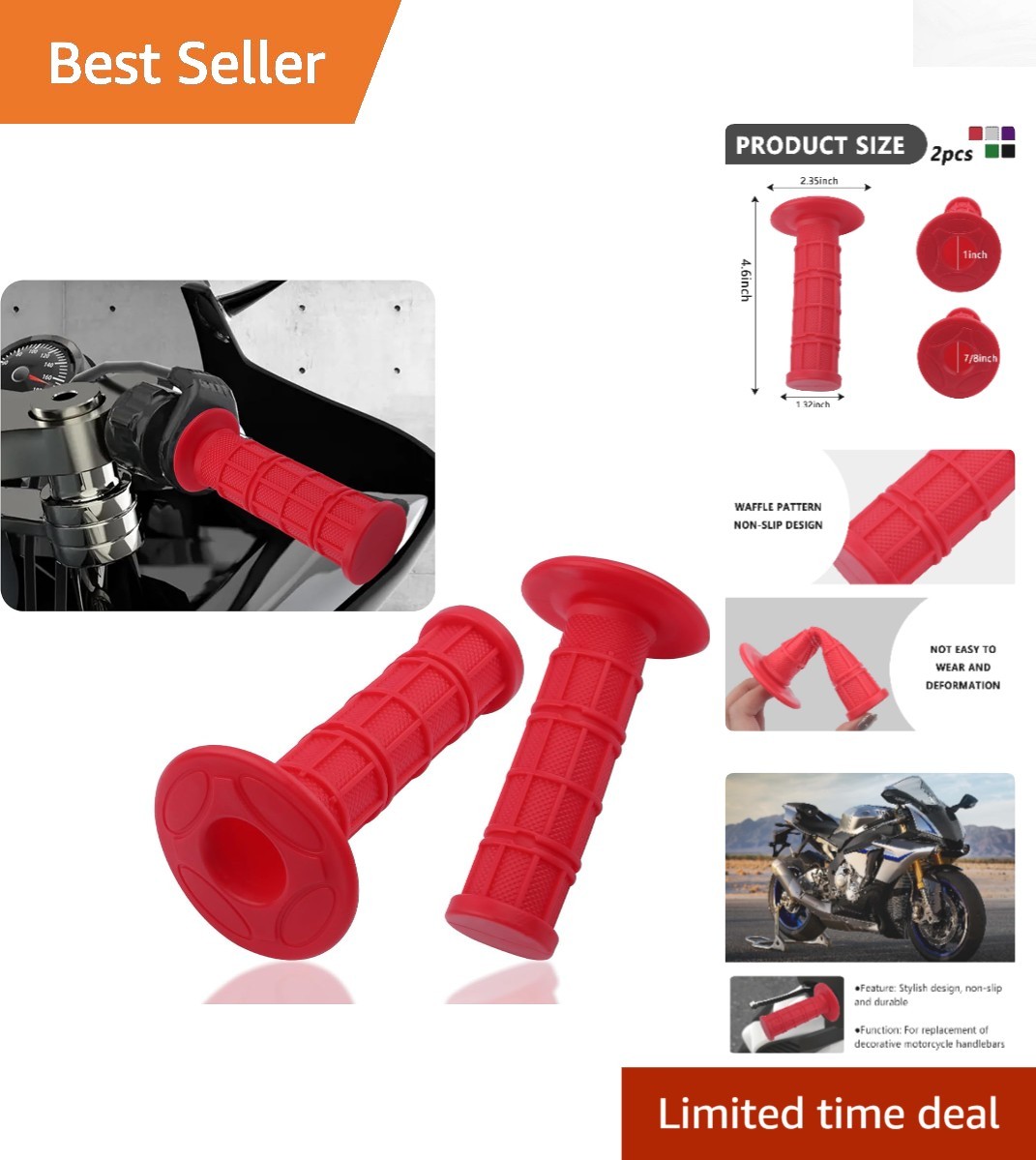 Durable 2PCS Non-Slip Motorcycle Grips for Dirt Bikes – 7/8″ & 1″ Compatibility