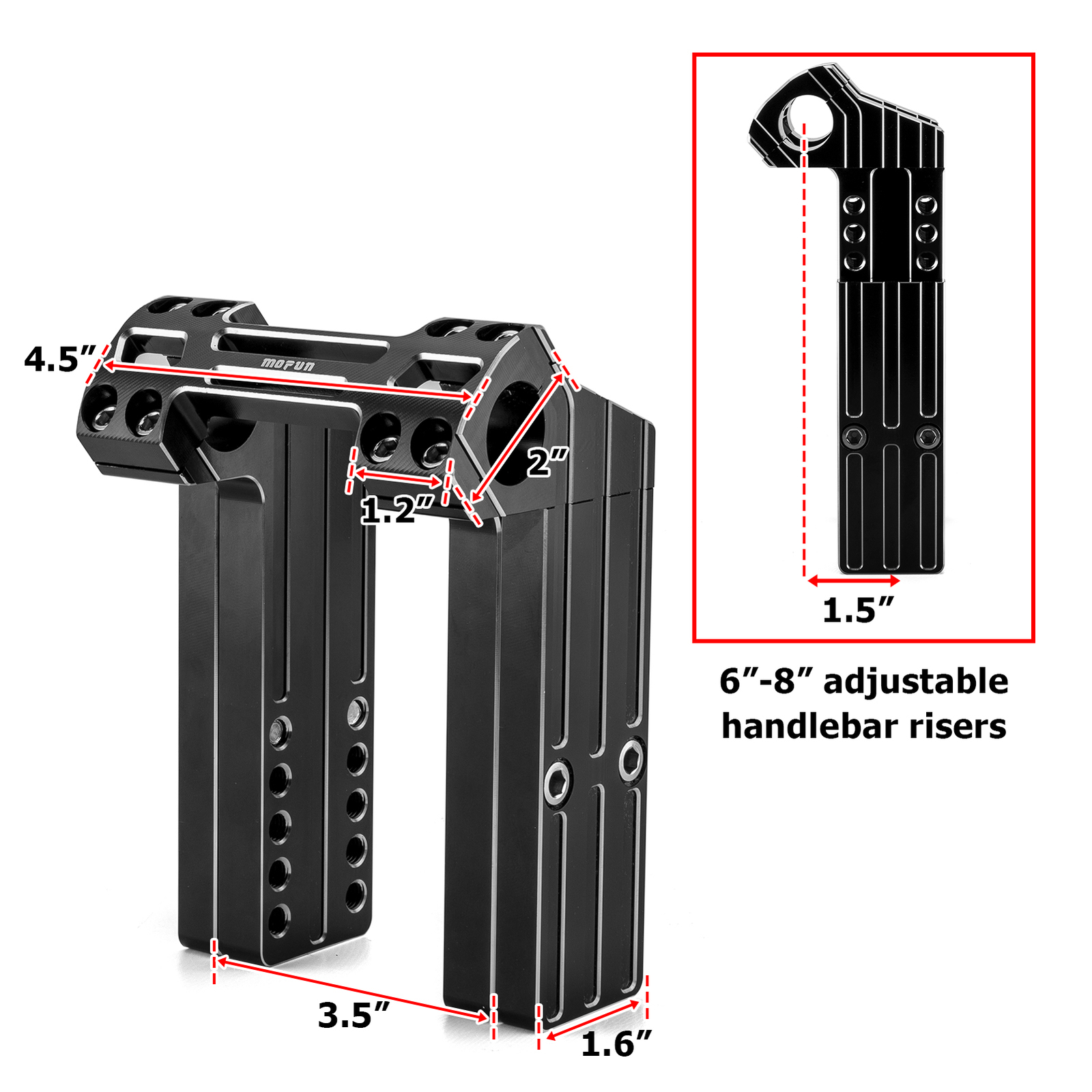 Black 6″ 8″ Adjustable Handlebar Risers For Harley Dyna Fat Bob Street Bob FXDL