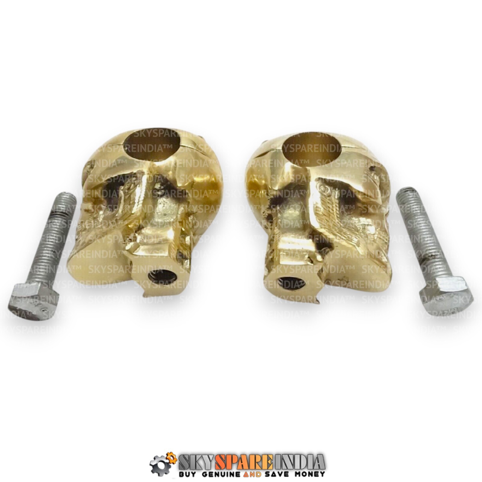 Custom Made Brass Skull 7/8″ Old School Handlebar Risers Compatible With Harley