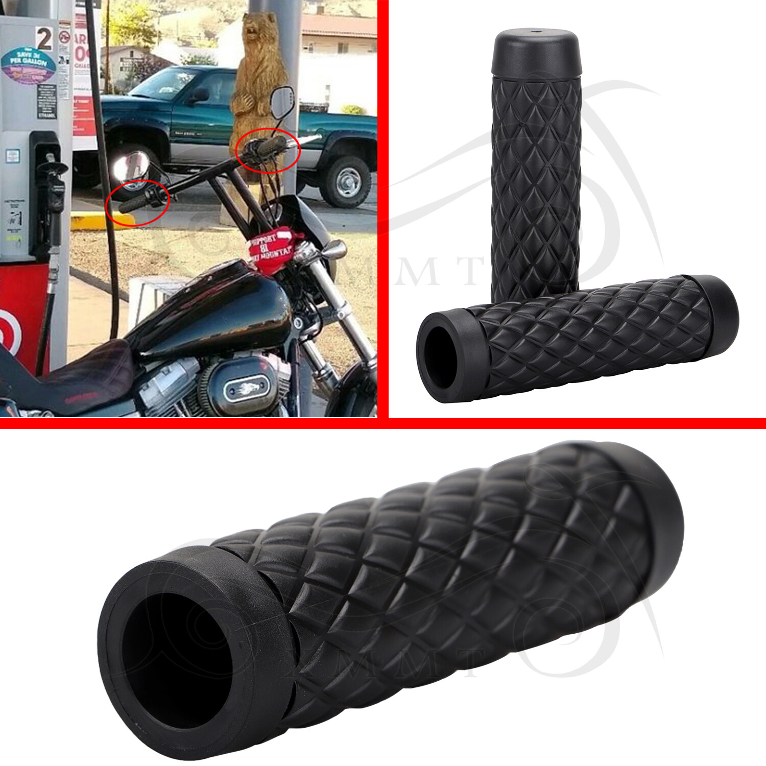 Black Rubber Handle Bar Hand Grips For Harley Road King Dyna Heritage Softail