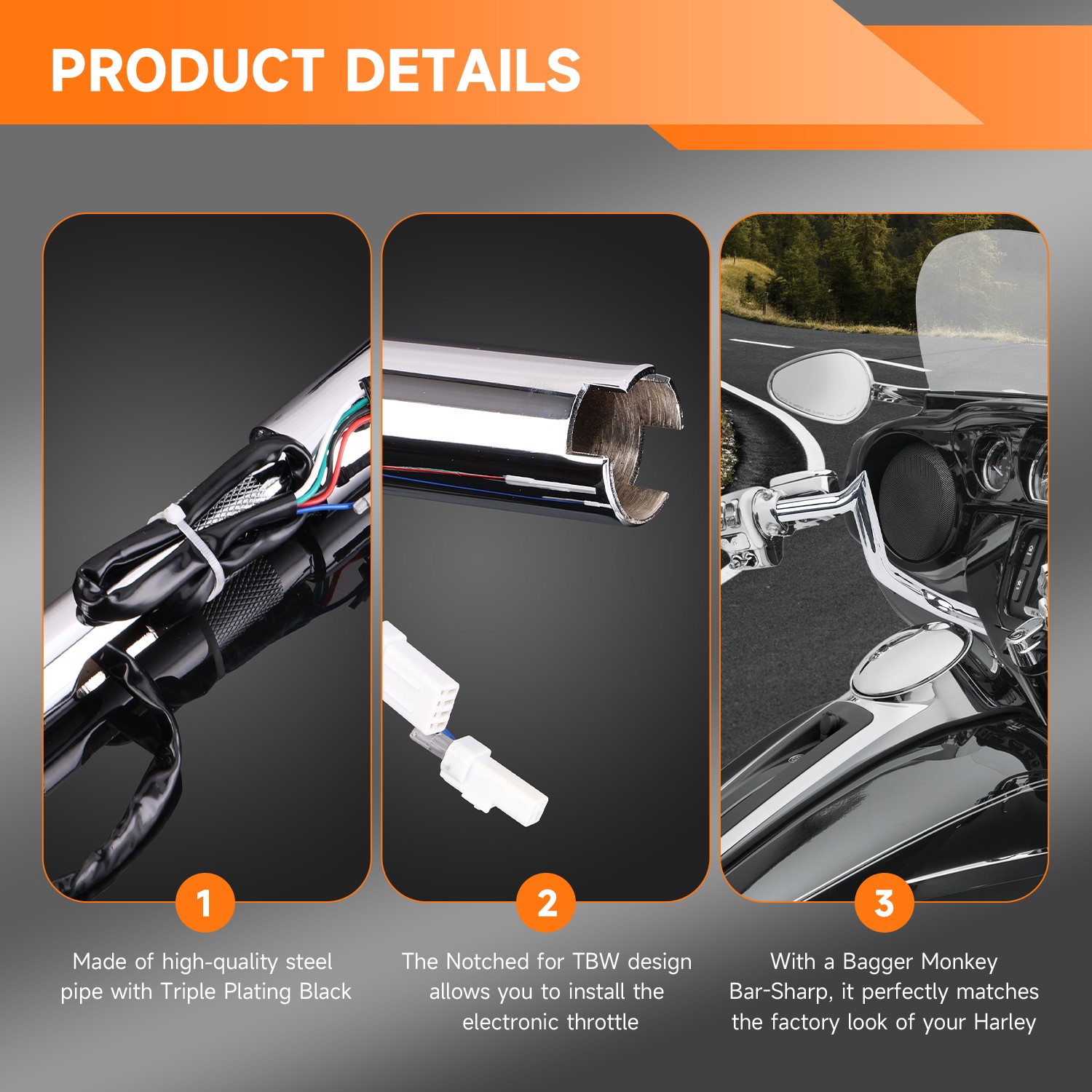 Chrome PRE-WIRED 12″ Meathook Handlebar for Harley Touring Street Glide 2014-25