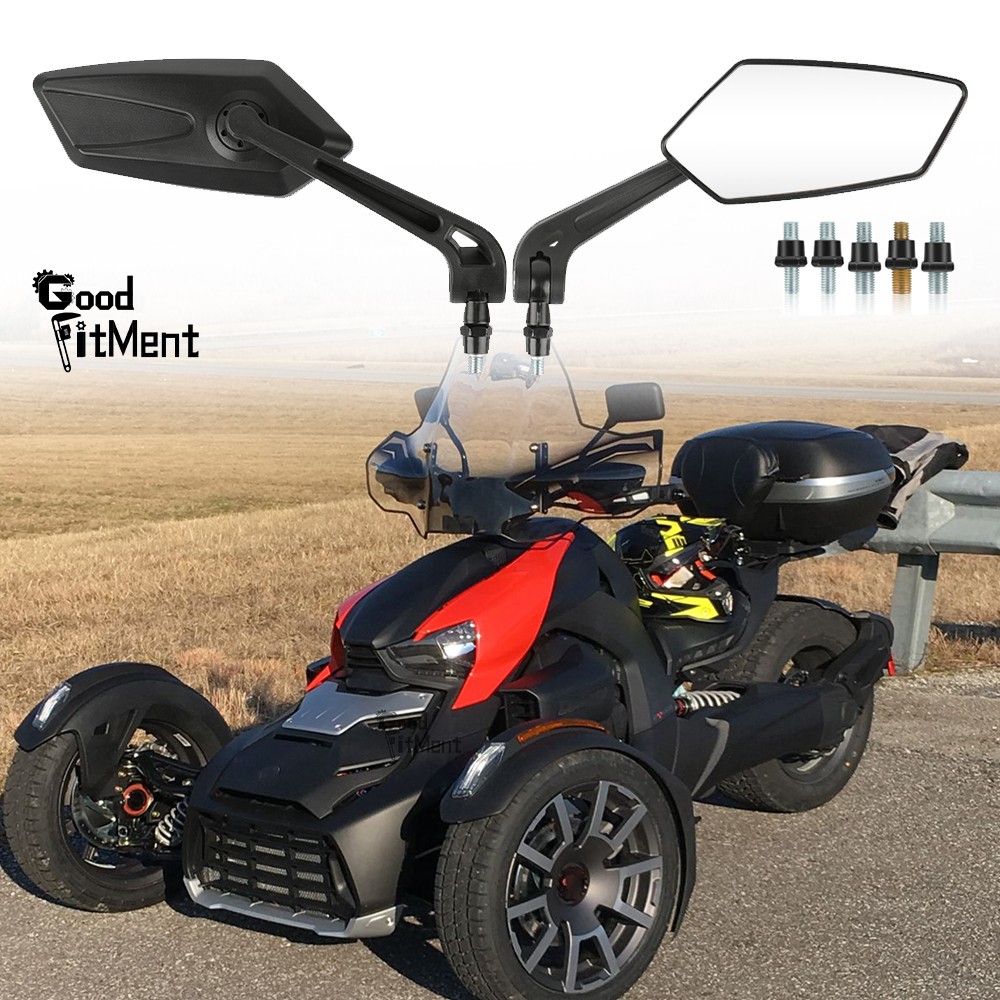 2X Motorcycle Rearview Side Wing Mirror Matte Black For Can Am Ryker 600 900 ACE