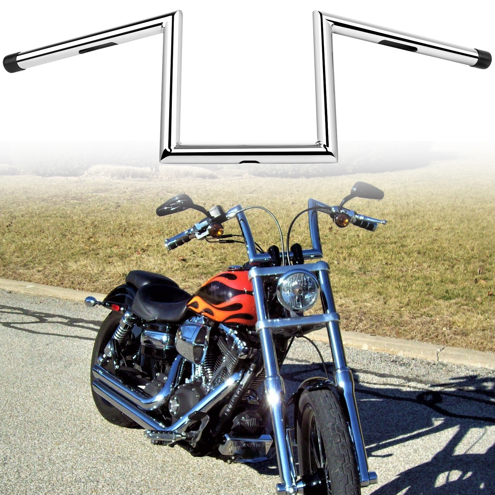 For Harley Dyna Wide Glide Super Glide Chrome Drag 8″ Rise 1″ Z-Bar Handlebars