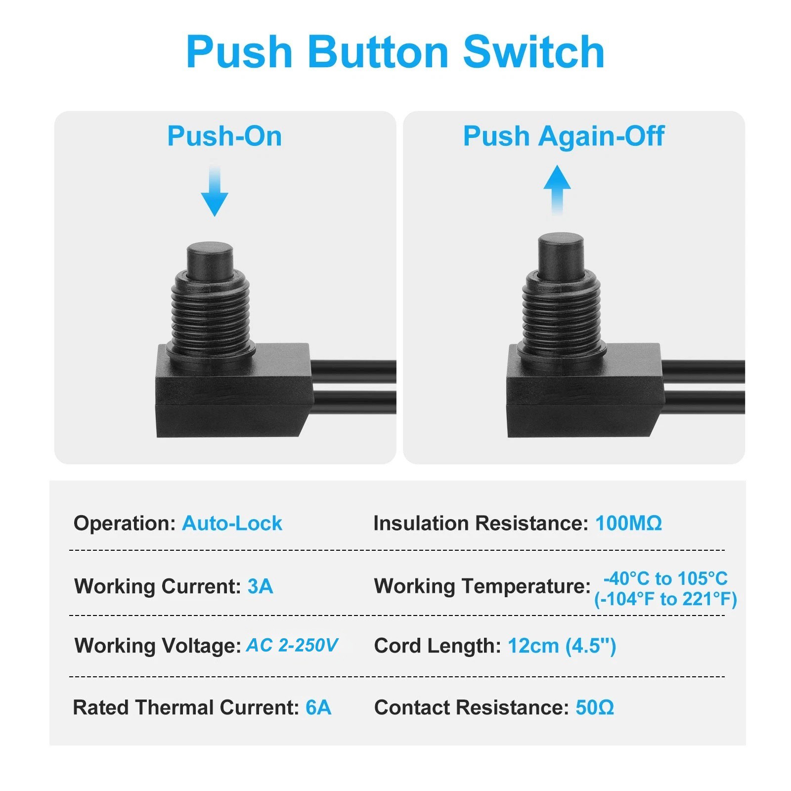 10 Pieces IP67 Waterproof Switch 4.5″ Cord for Push Button Motorcycle Accessory