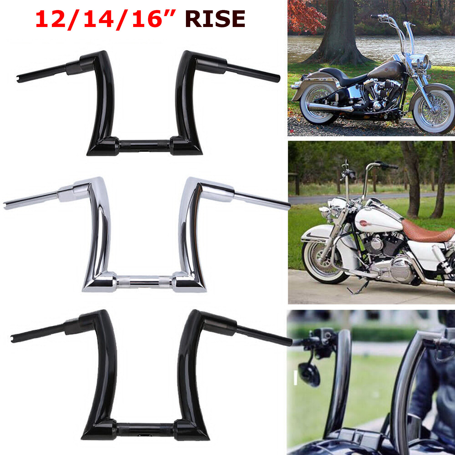Handlebar 12″ 14″ 16″ Rise DNA Monster 2”Hanger Bars For Harley Touring Softail