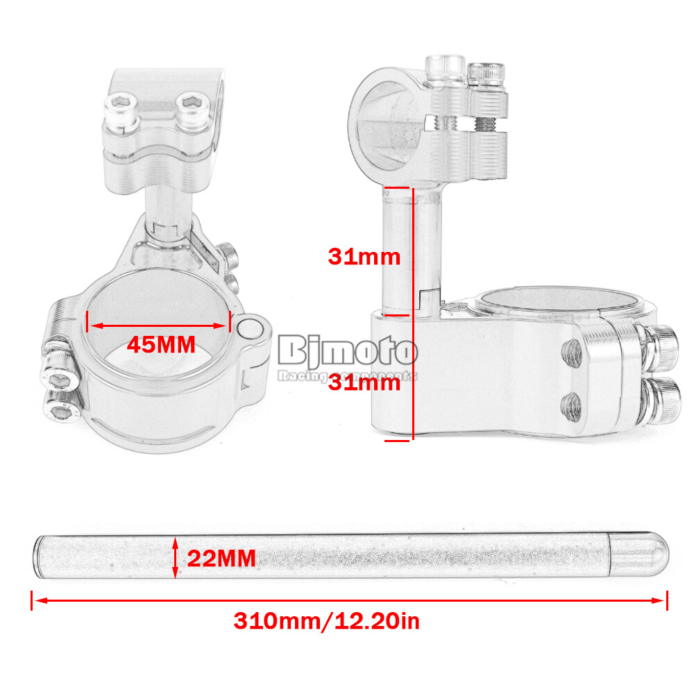 45mm CNC Adjustable Motorcycle 7/8” Clip-Ons On Fork Tube Rised Handle Bar