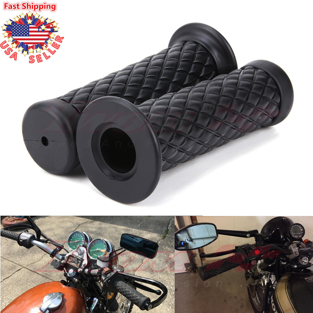 Pair 7/8″ 22mm Motorcycle Rubber Handlebar Hand Grips Bar For Bobber Cafe Racer