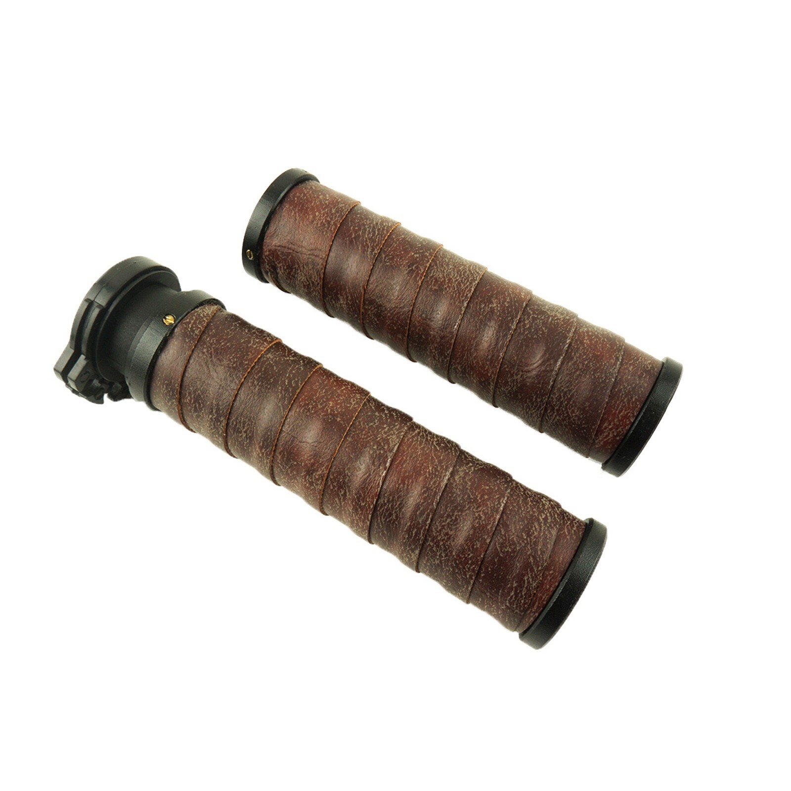SIFADULE 22MM Vintage Motorcycle Handlebar Aluminum Grip with End Hole PU Wrap