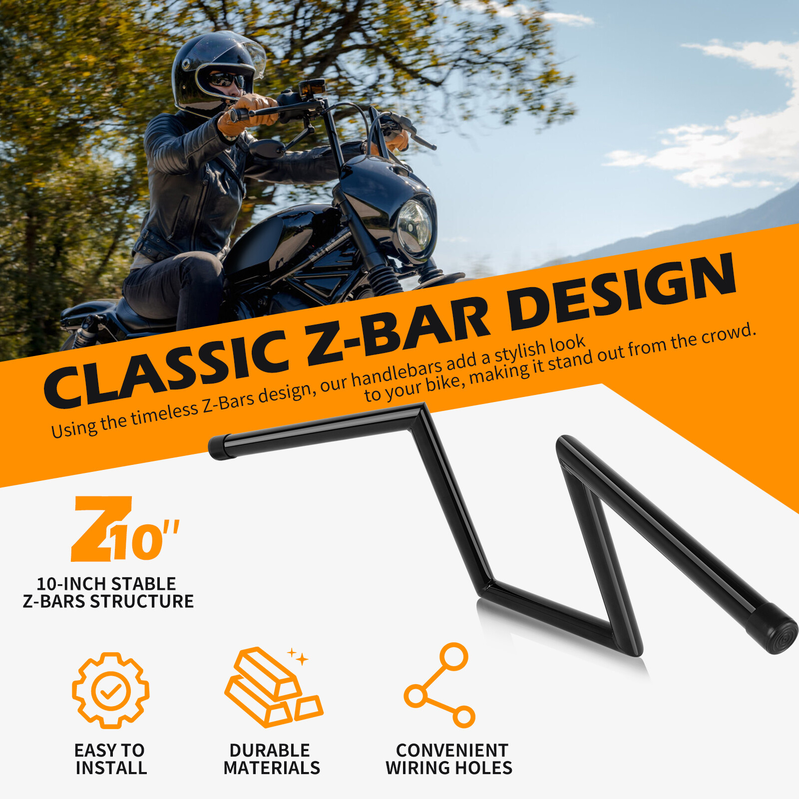 10″ Rise 1″ Z-Bar Ape Hanger Handlebar For Yamaha V Star XVS 650 950 1100 1300
