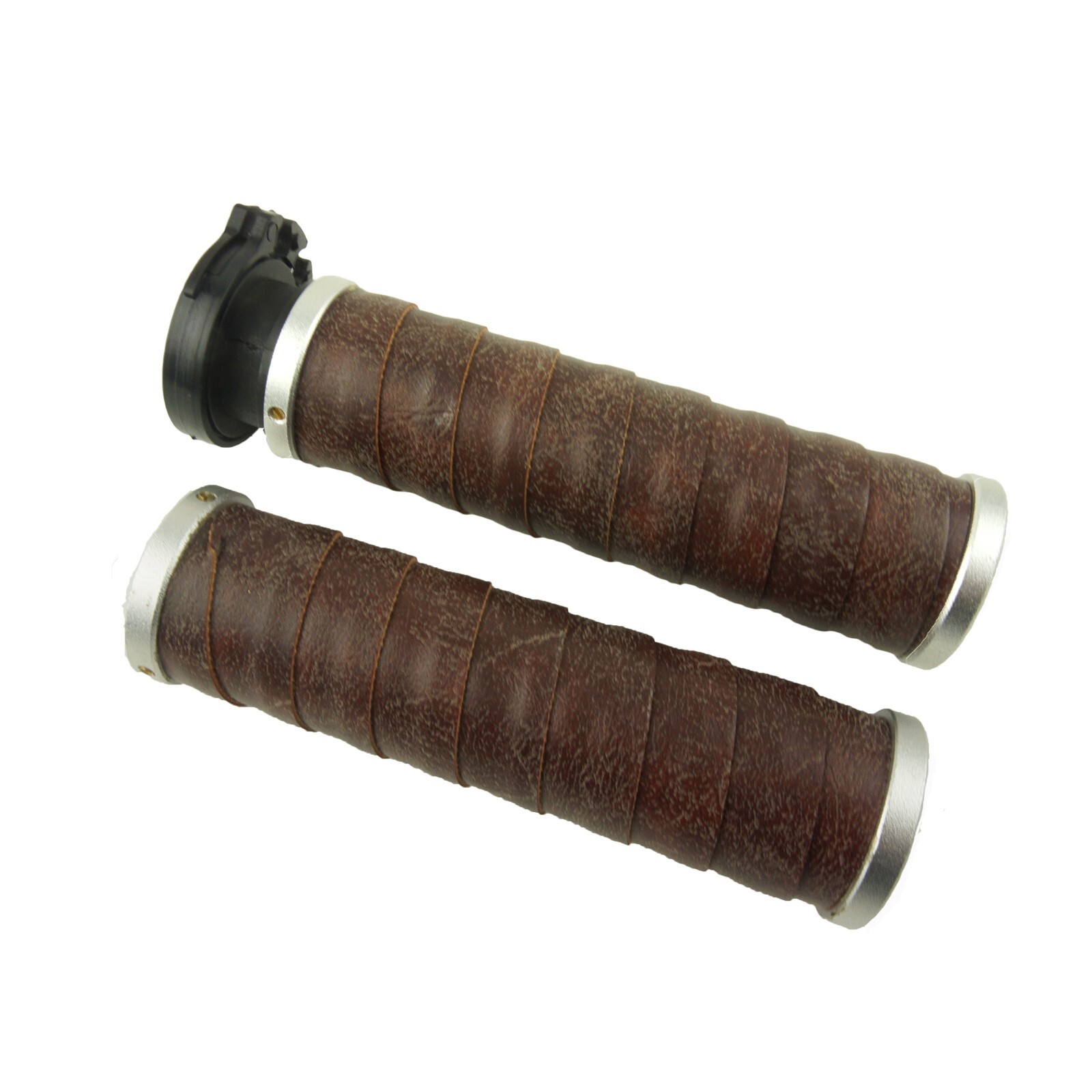 22MM Vintage Motorcycle Handle Bar Retro PU Leather Aluminum Grips without Hole
